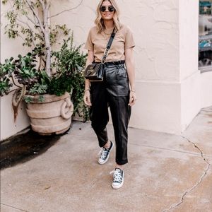 Madewell Vegan Leather Pull-On Paperbag Pants Black